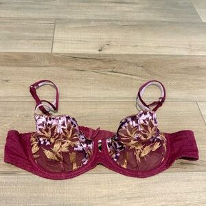 Aubade floral‎ mesh sheer underwire bra purple 38B
